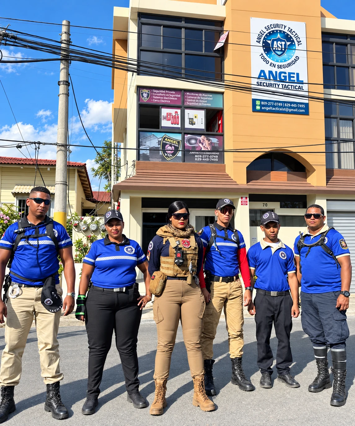 Equipo de ANGEL SECURITY TACTICAL frente a su sede