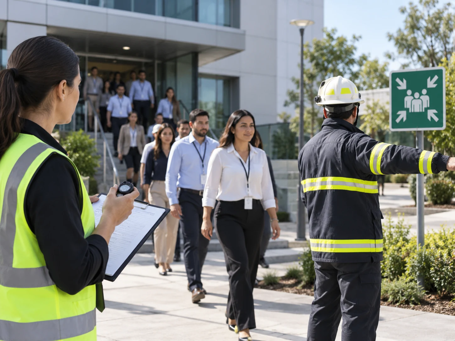 Simulacro empresarial de evacuación con personal y coordinadores